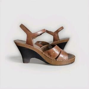 Naturalizer Wedge Block Heel Sandals Women 8.5 Brown Open Toe 4" Strappy Comfort